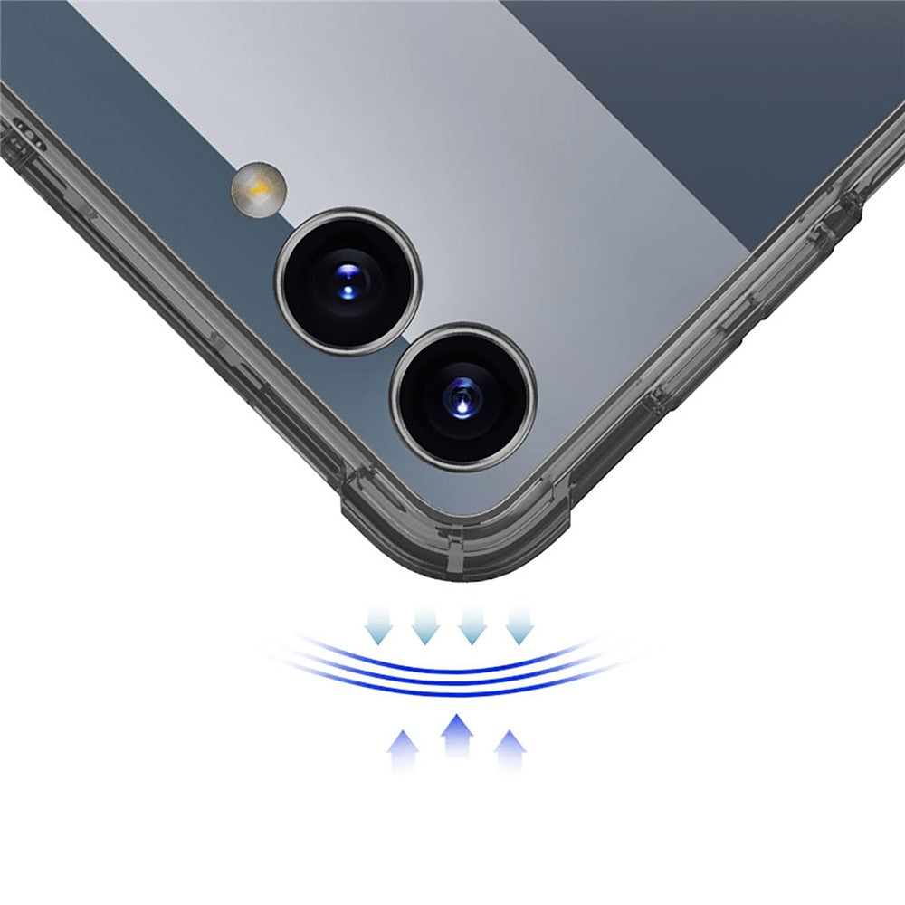 GKK For Samsung Galaxy Z Flip7 5G Case with Ring Kickstand Airbag Drop Proof TPU + Tempered Glass Phone Cover - Transparent Black