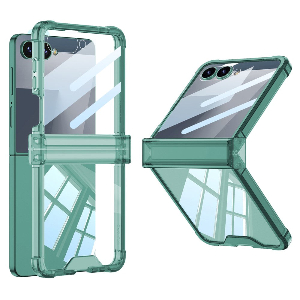 GKK For Samsung Galaxy Z Flip7 5G Case with Back Film Airbag Hinge Protection Shockproof TPU Phone Cover - Transparent Green