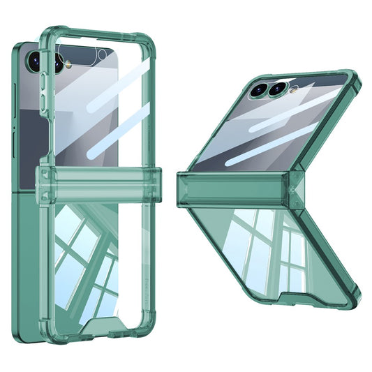 GKK For Samsung Galaxy Z Flip7 5G Case with Back Film Airbag Hinge Protection Shockproof TPU Phone Cover - Transparent Green