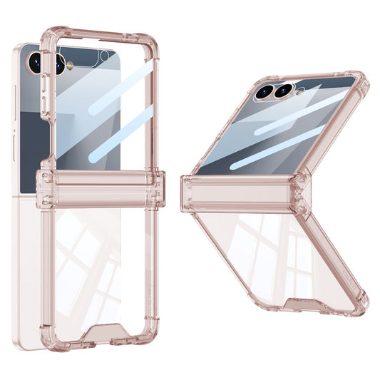 GKK For Samsung Galaxy Z Flip7 5G Case with Back Film Airbag Hinge Protection Shockproof TPU Phone Cover - Transparent Pink