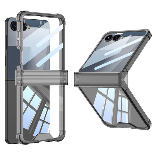 GKK For Samsung Galaxy Z Flip7 5G Case with Back Film Airbag Hinge Protection Shockproof TPU Phone Cover - Transparent Black