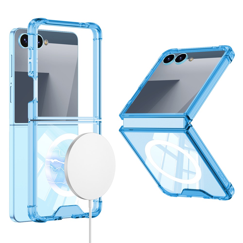 GKK For Samsung Galaxy Z Flip7 5G Case Airbag Cushion TPU + Acrylic Phone Cover Wireless Charging Compatible - Transparent Blue