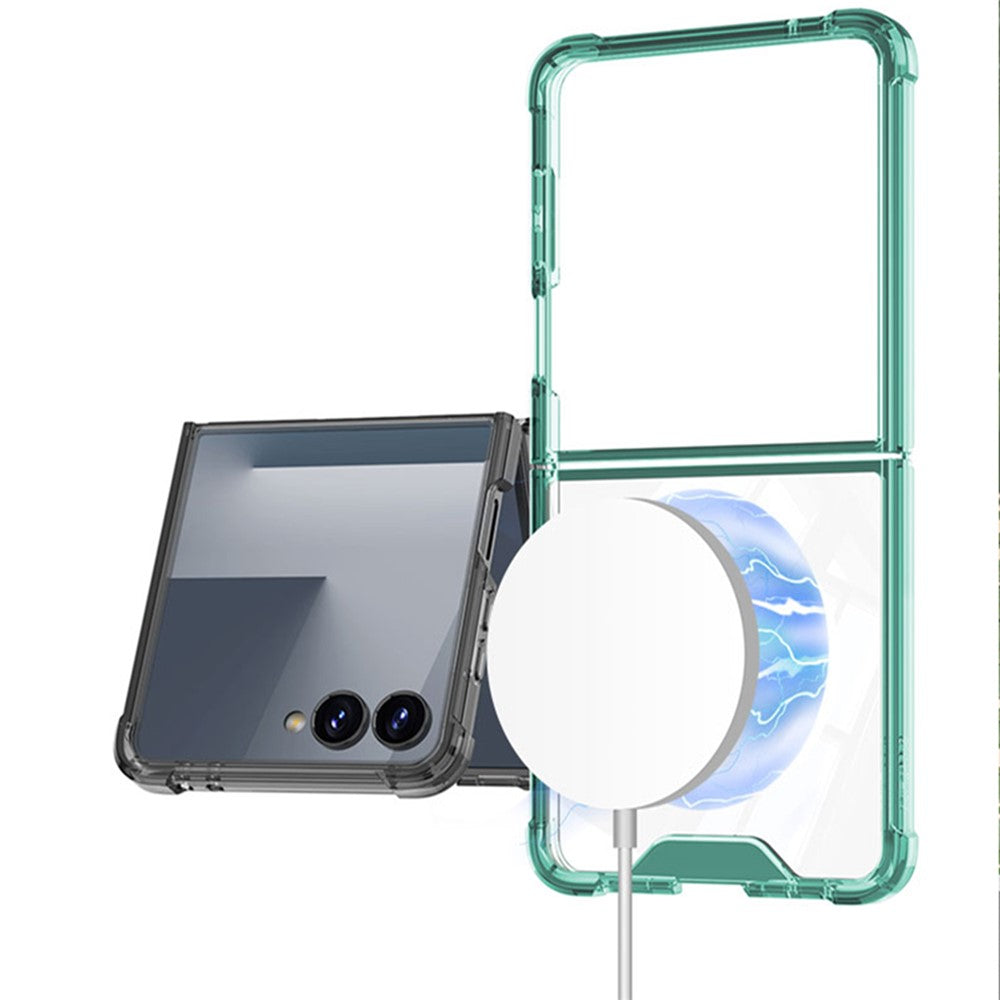 GKK For Samsung Galaxy Z Flip7 5G Case Airbag Cushion TPU + Acrylic Phone Cover Wireless Charging Compatible - Transparent Green