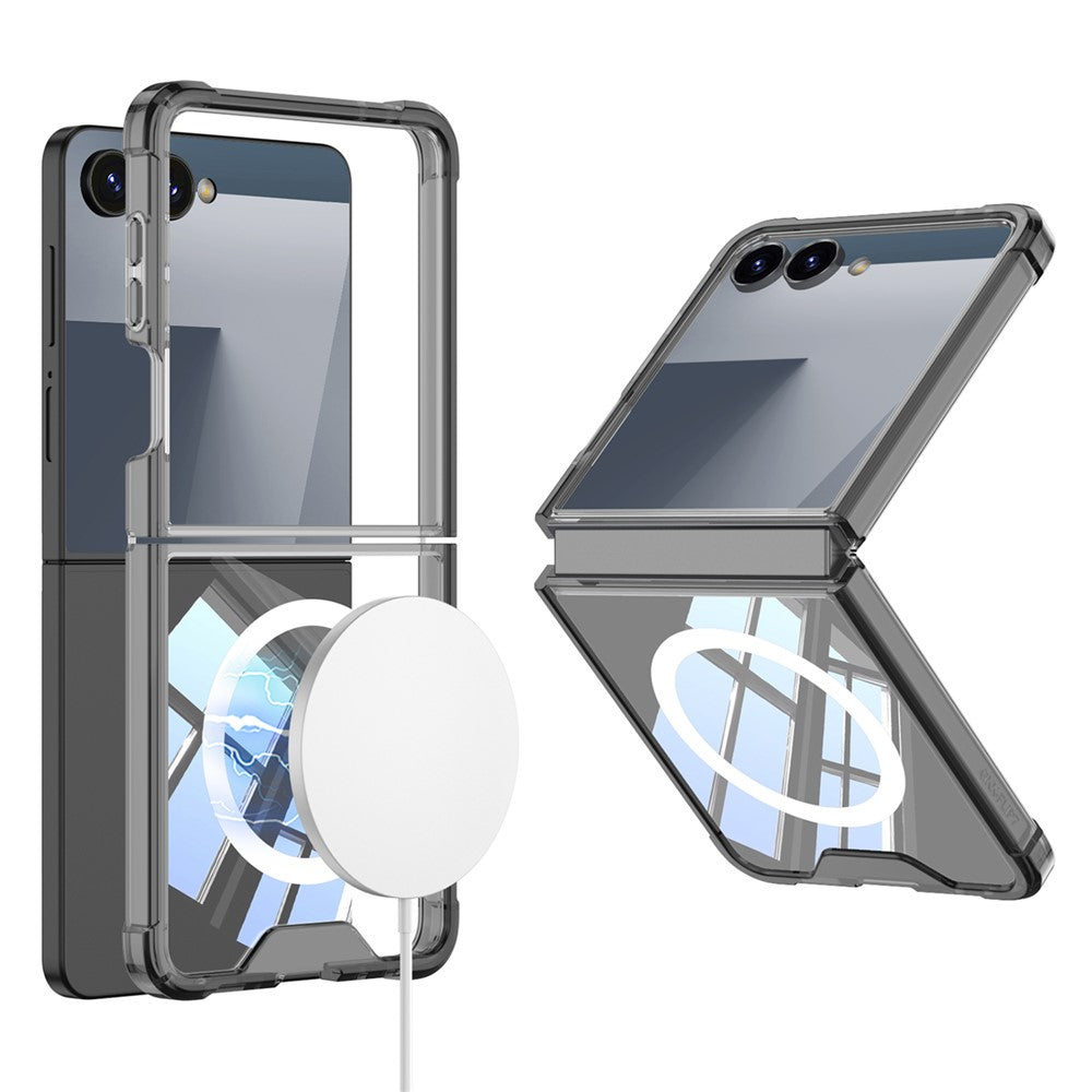 GKK For Samsung Galaxy Z Flip7 5G Case Airbag Cushion TPU + Acrylic Phone Cover Wireless Charging Compatible - Transparent Black
