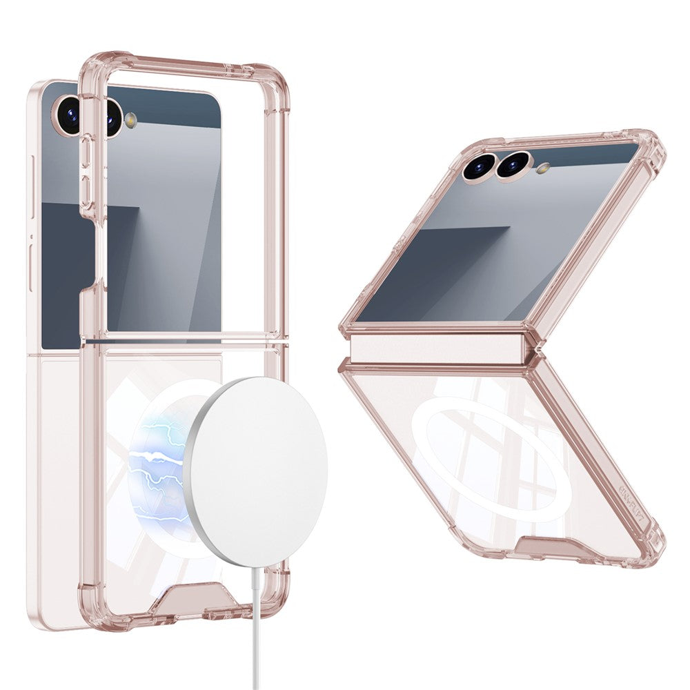 GKK For Samsung Galaxy Z Flip7 5G Case Airbag Cushion TPU + Acrylic Phone Cover Wireless Charging Compatible - Transparent Pink