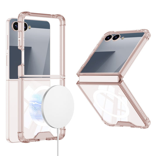 GKK For Samsung Galaxy Z Flip7 5G Case Airbag Cushion TPU + Acrylic Phone Cover Wireless Charging Compatible - Transparent Pink