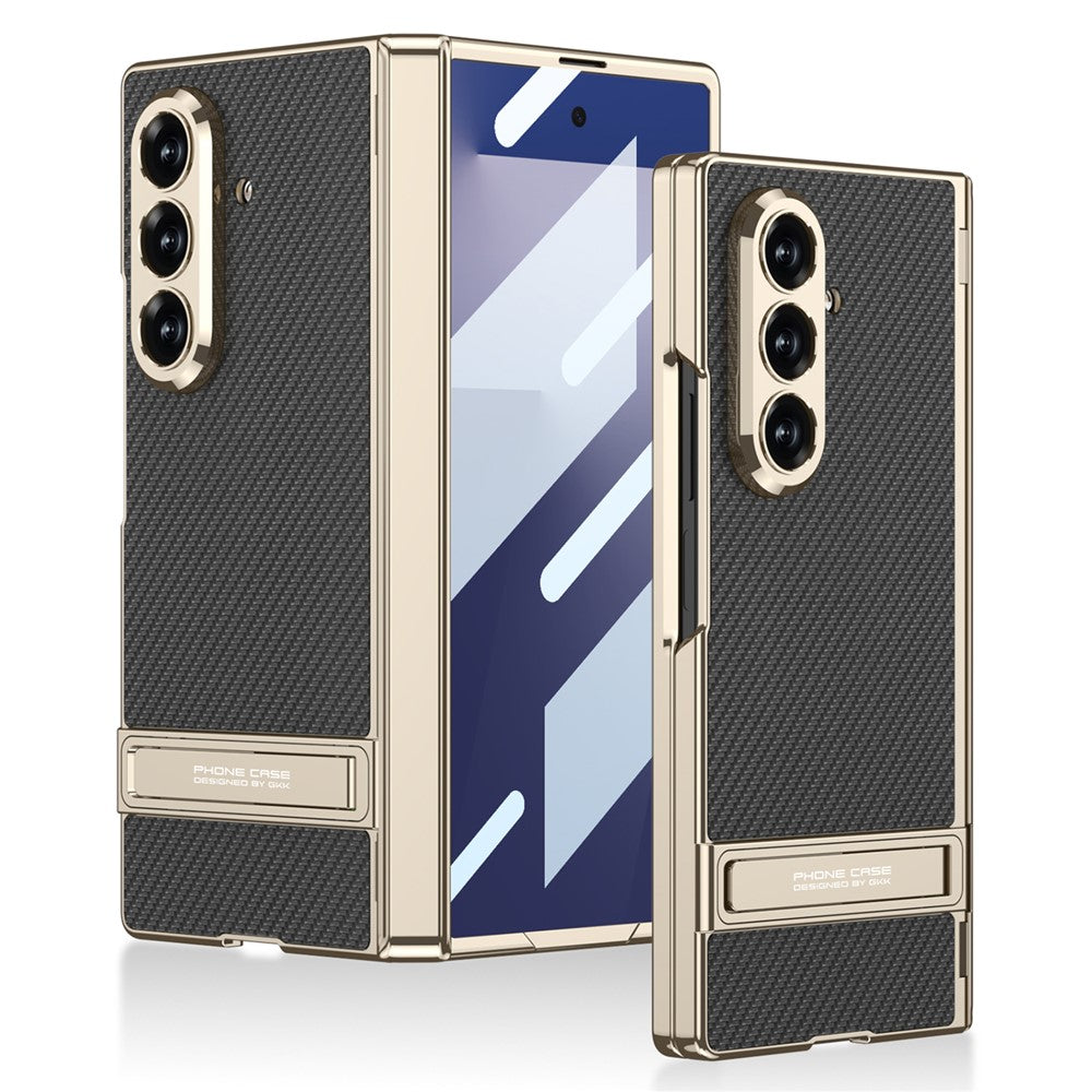 GKK For Samsung Galaxy Z Fold7 5G Kickstand Case Magnetic Hinge Protection PU + PC + Tempered Glass Phone Cover - Carbon Fiber Texture