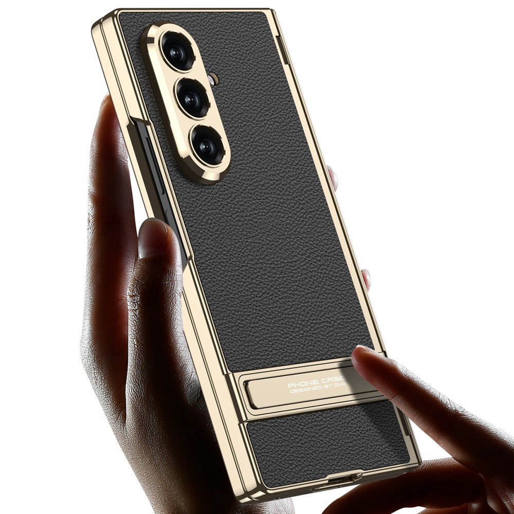 GKK For Samsung Galaxy Z Fold7 5G Kickstand Case Magnetic Hinge Protection PU + PC + Tempered Glass Phone Cover - Carbon Fiber Texture