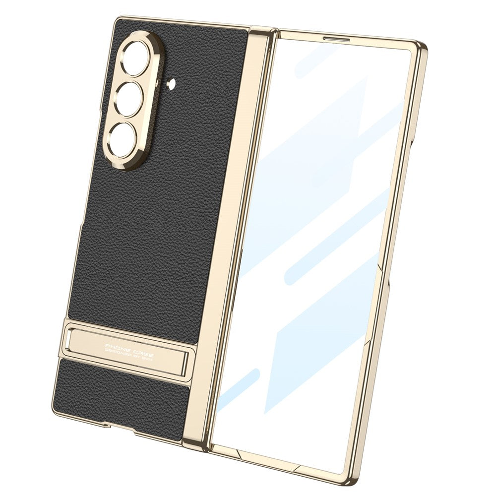 GKK For Samsung Galaxy Z Fold7 5G Kickstand Case Magnetic Hinge Protection PU + PC + Tempered Glass Phone Cover - Midnight Green