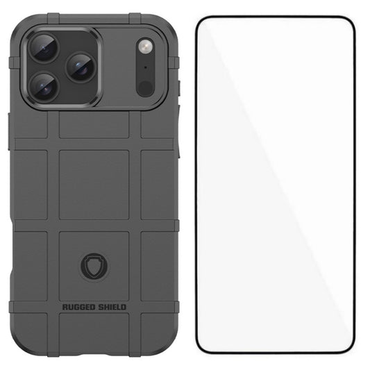 For iPhone 17 Pro Max Case with Screen Film WANLONFENG HD Series Grid Design Anti-Slip TPU Phone Cover - Black