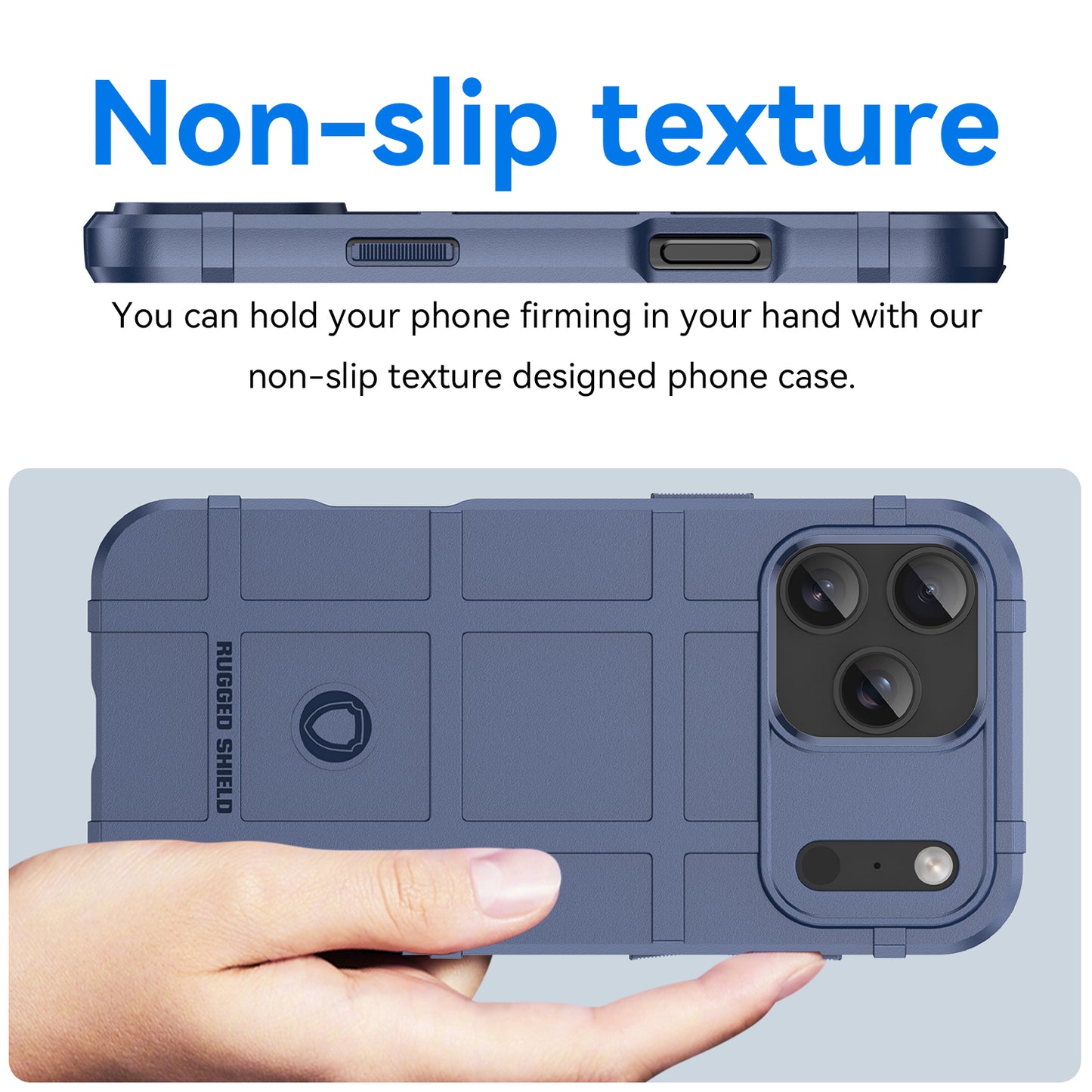 For iPhone 17 Pro Max Case with Screen Film WANLONFENG HD Series Grid Design Anti-Slip TPU Phone Cover - Blue