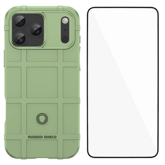 For iPhone 17 Pro Max Case with Screen Film WANLONFENG HD Series Grid Design Anti-Slip TPU Phone Cover - Green