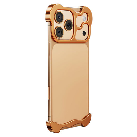 For iPhone 17 Pro Max Bumper Case Metal Frameless Shockproof Cover with Camera Lens Protector - Gold