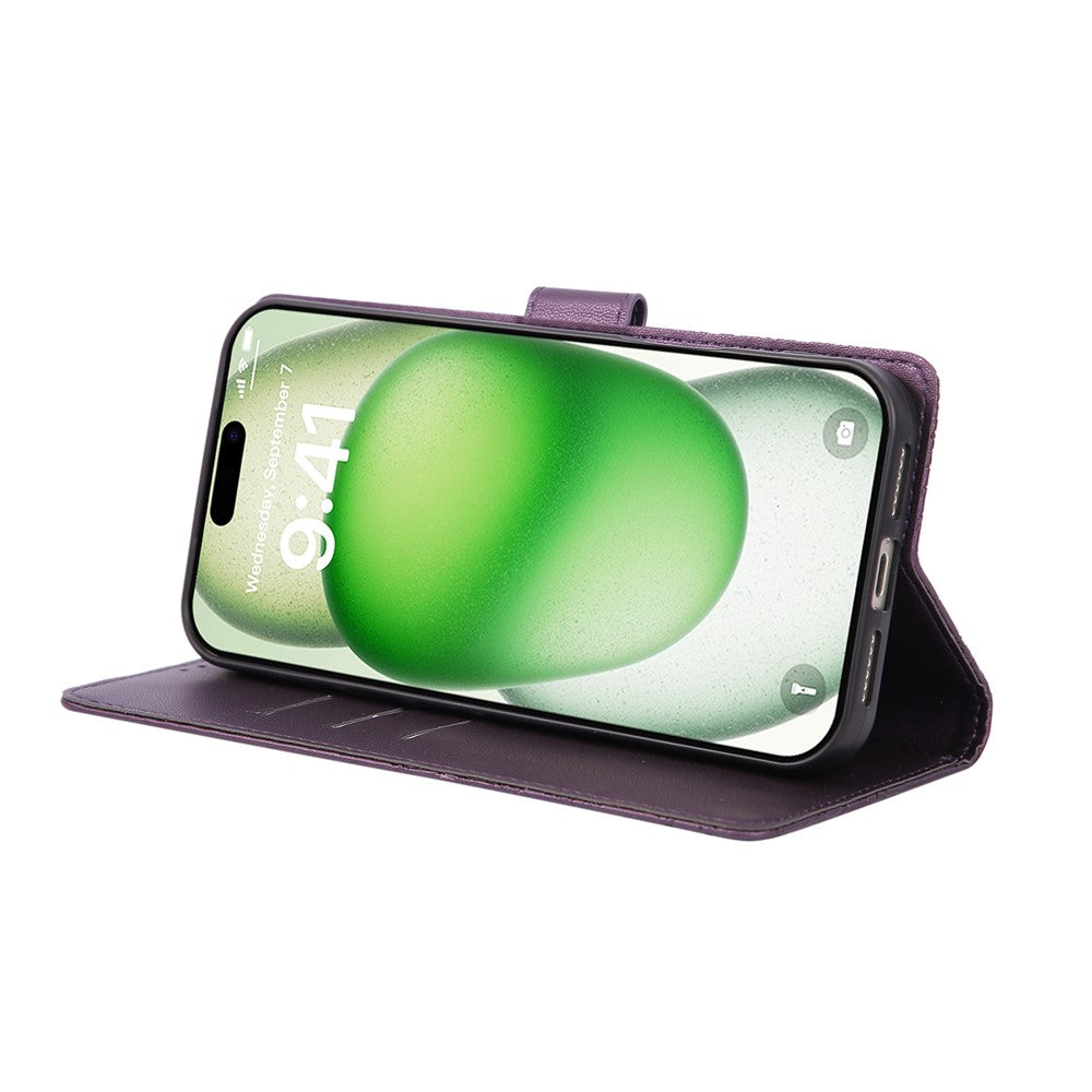 For iPhone 17 Pro Max Case Rose Flower PU Leather Wallet Phone Cover with 3 Card Slots / Wrist Strap - Dark Purple