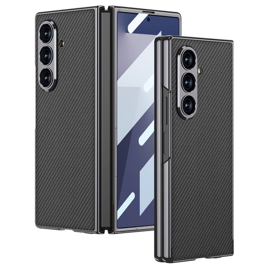 GKK For Samsung Galaxy Z Fold7 5G Case Electroplating PC + PU Leather Phone Cover with Screen Film - Carbon Fiber Texture