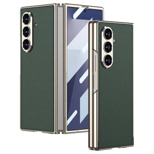 GKK For Samsung Galaxy Z Fold7 5G Case Electroplating PC + PU Leather Phone Cover with Screen Film - Midnight Green
