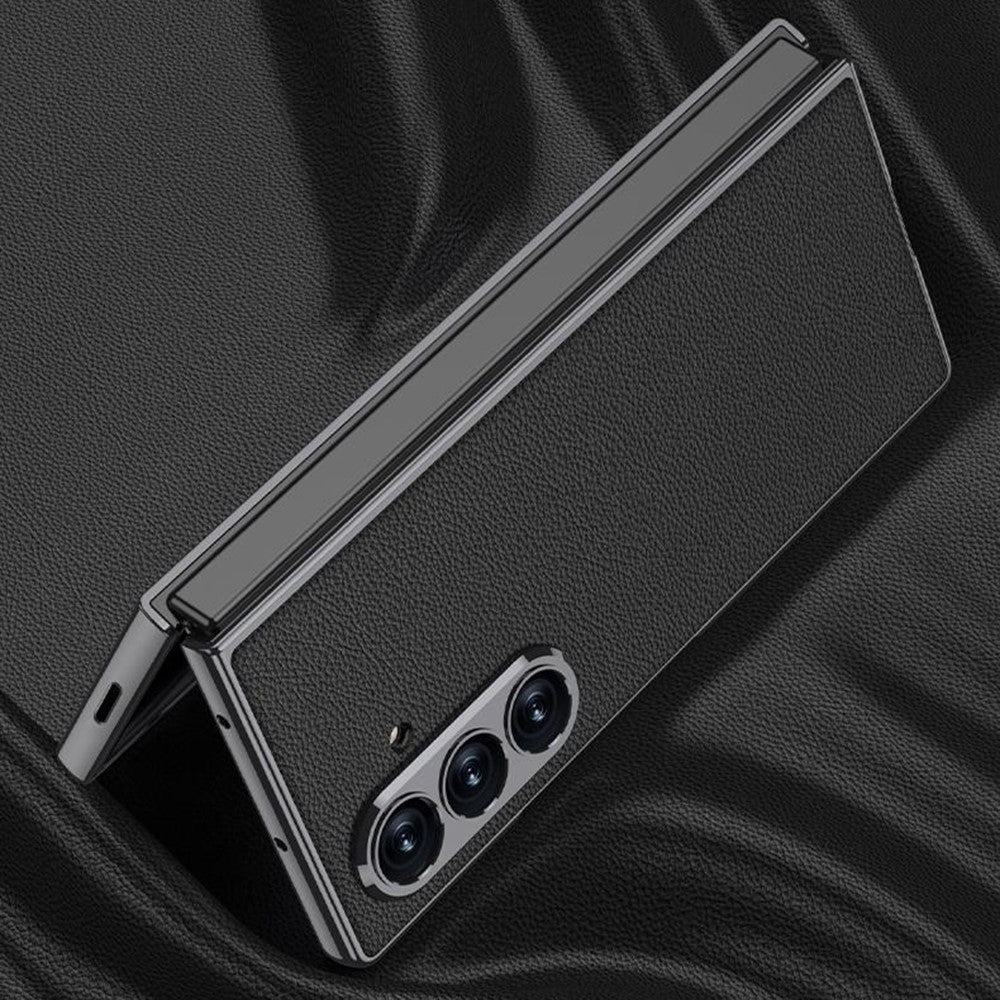 GKK For Samsung Galaxy Z Fold7 5G Case Electroplating PC + PU Leather Phone Cover with Screen Film - Midnight Green