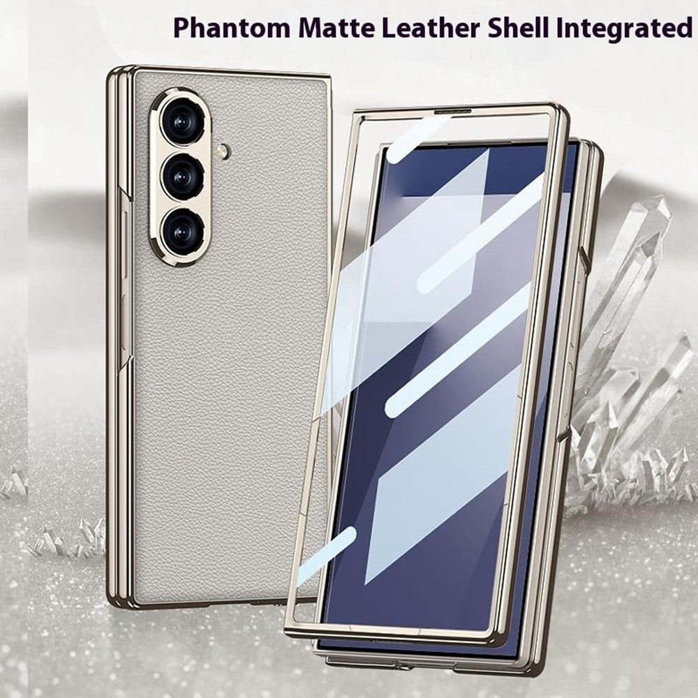 GKK For Samsung Galaxy Z Fold7 5G Case Electroplating PC + PU Leather Phone Cover with Screen Film - Midnight Green