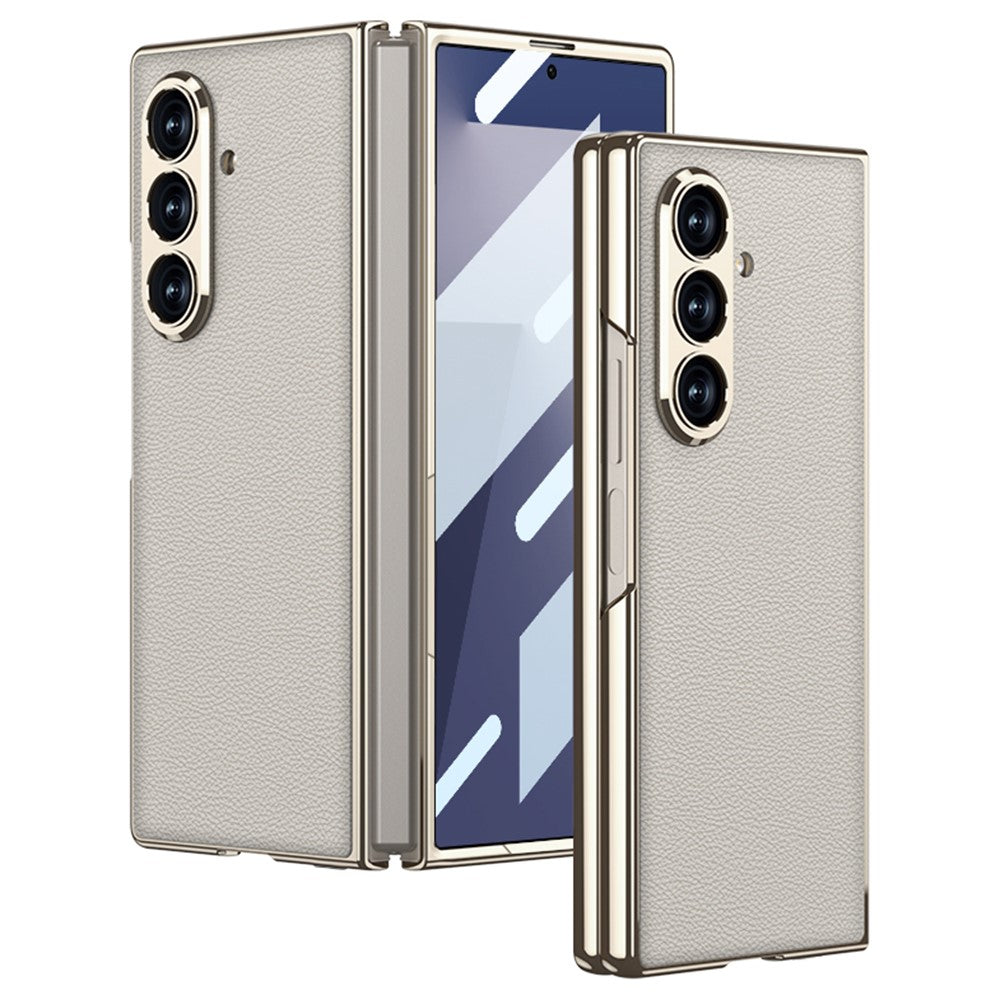 GKK For Samsung Galaxy Z Fold7 5G Case Electroplating PC + PU Leather Phone Cover with Screen Film - Titanium Grey