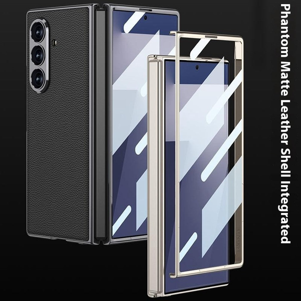 GKK For Samsung Galaxy Z Fold7 5G Case Electroplating PC + PU Leather Phone Cover with Screen Film - Titanium Grey