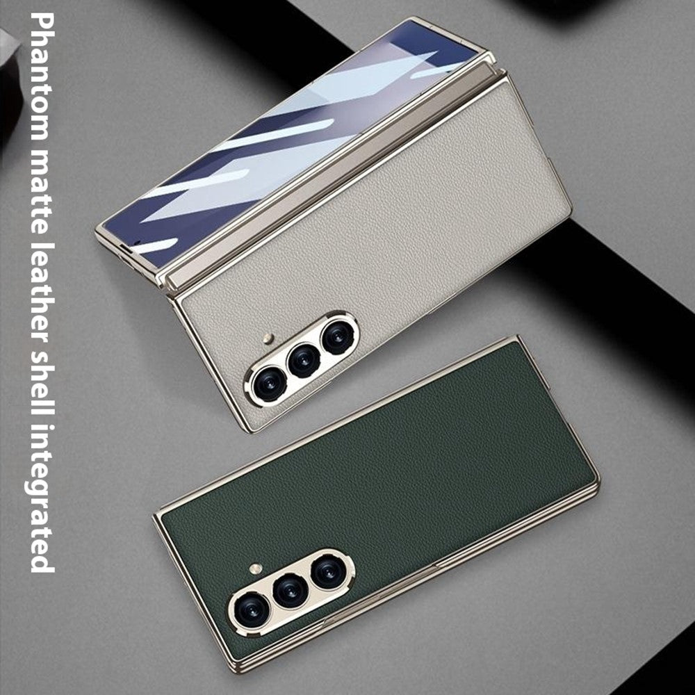 GKK For Samsung Galaxy Z Fold7 5G Case Electroplating PC + PU Leather Phone Cover with Screen Film - Grey