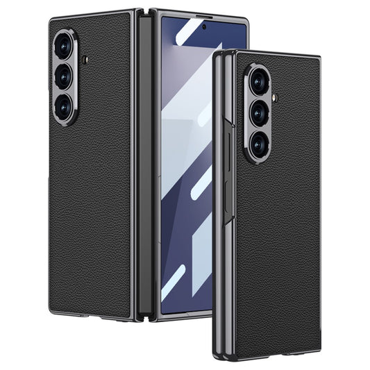 GKK For Samsung Galaxy Z Fold7 5G Case Electroplating PC + PU Leather Phone Cover with Screen Film - Black