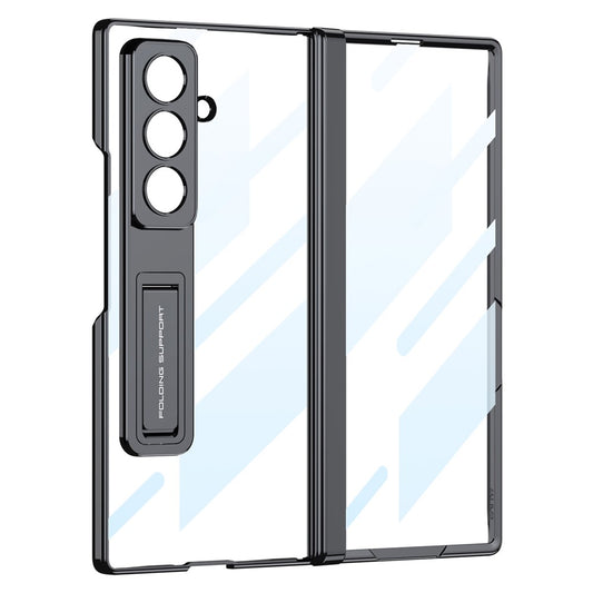GKK For Samsung Galaxy Z Fold7 5G Case Hinge Protection PC + Tempered Glass Phone Cover with Kickstand - Black