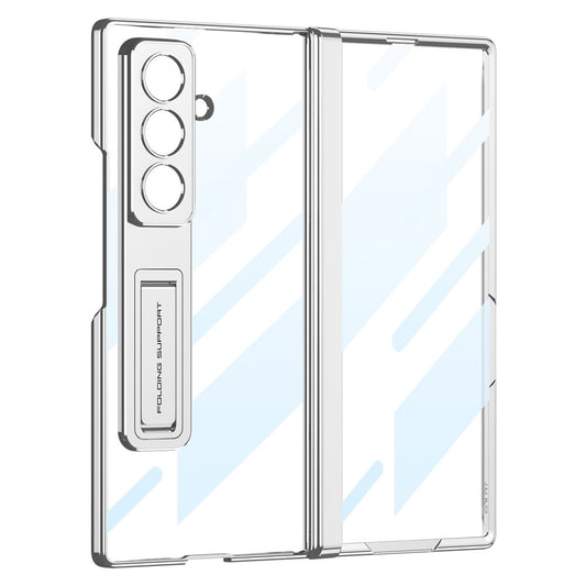 GKK For Samsung Galaxy Z Fold7 5G Case Hinge Protection PC + Tempered Glass Phone Cover with Kickstand - Silver
