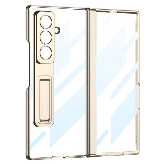 GKK For Samsung Galaxy Z Fold7 5G Case Hinge Protection PC + Tempered Glass Phone Cover with Kickstand - Champagne Gold