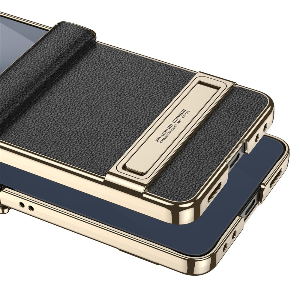 GKK For Samsung Galaxy Z Flip7 5G Kickstand Case Magnetic Hinge Protection PU + PC + Tempered Glass Phone Cover - Carbon Fiber Texture