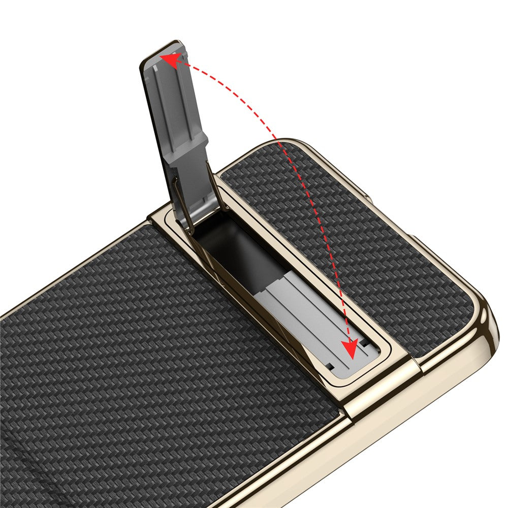 GKK For Samsung Galaxy Z Flip7 5G Kickstand Case Magnetic Hinge Protection PU + PC + Tempered Glass Phone Cover - Red