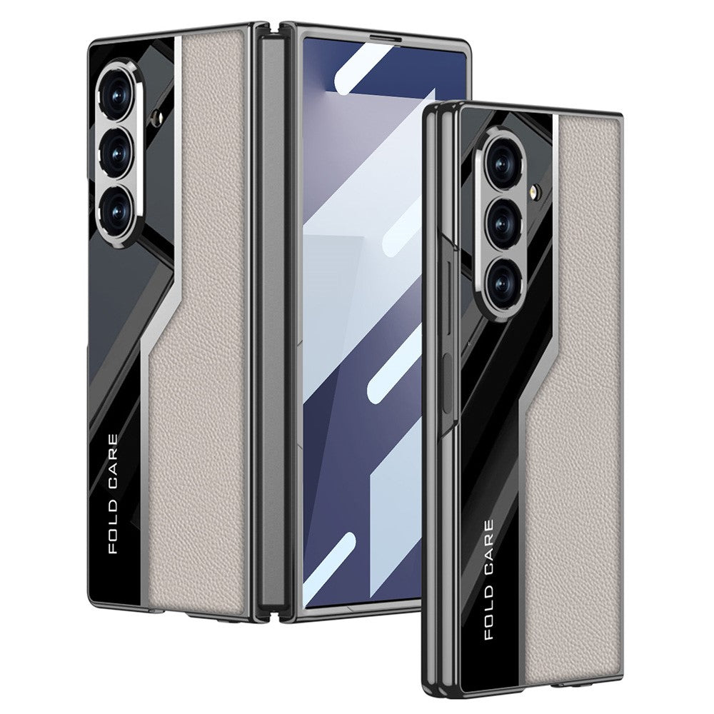 GKK For Samsung Galaxy Z Fold7 5G Case Electroplating PU + PC + Tempered Glass Phone Cover - Titanium Grey