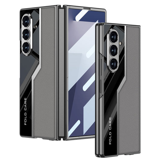 GKK For Samsung Galaxy Z Fold7 5G Case Electroplating PU + PC + Tempered Glass Phone Cover - Grey