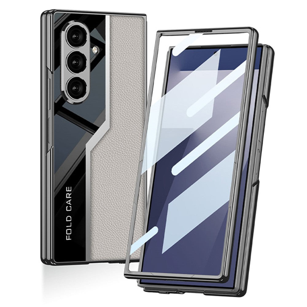 GKK For Samsung Galaxy Z Fold7 5G Case Electroplating PU + PC + Tempered Glass Phone Cover - Grey