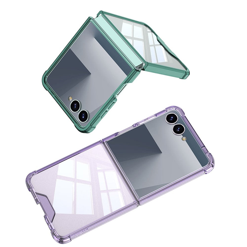 GKK For Samsung Galaxy Z Flip7 5G Case Airbag Anti Drop TPU + Tempered Glass Phone Cover - Transparent Blue