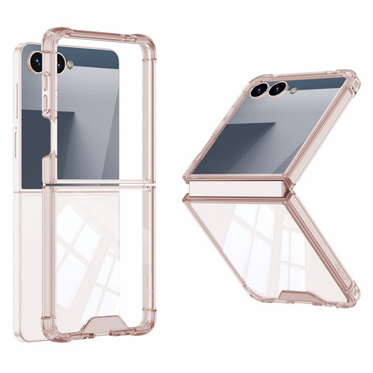 GKK For Samsung Galaxy Z Flip7 5G Case Airbag Anti Drop TPU + Tempered Glass Phone Cover - Transparent Pink