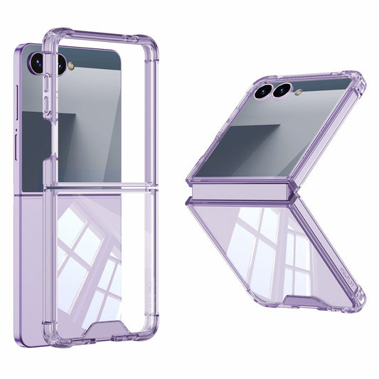 GKK For Samsung Galaxy Z Flip7 5G Case Airbag Anti Drop TPU + Tempered Glass Phone Cover - Transparent Purple
