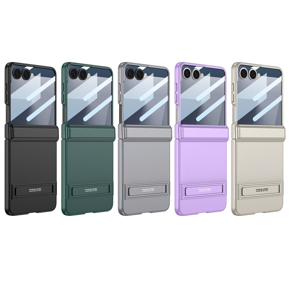 GKK For Samsung Galaxy Z Flip7 5G Kickstand Case Magnetic Hinge Protection PC + Tempered Glass Phone Cover - Green