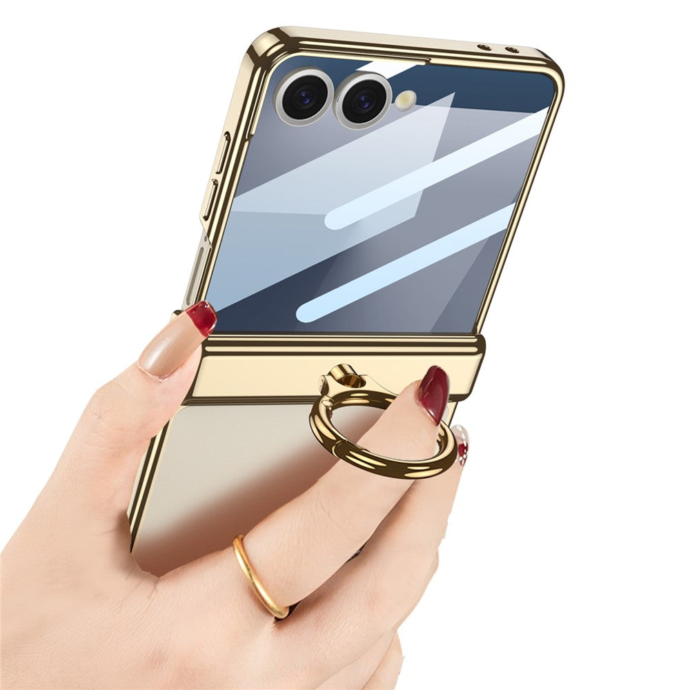 GKK For Samsung Galaxy Z Flip7 5G Kickstand Case Magnetic Hinge Protection PC + Tempered Glass Phone Cover - Champagne Gold