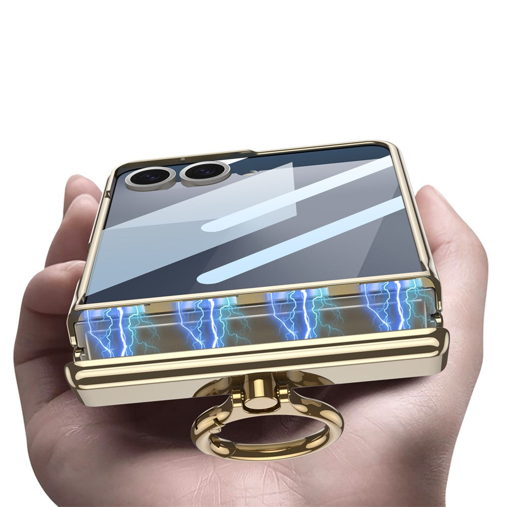 GKK For Samsung Galaxy Z Flip7 5G Kickstand Case Magnetic Hinge Protection PC + Tempered Glass Phone Cover - Champagne Gold
