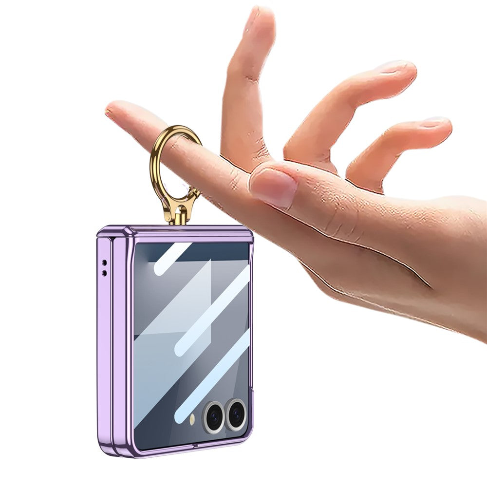 GKK For Samsung Galaxy Z Flip7 5G Kickstand Case Magnetic Hinge Protection PC + Tempered Glass Phone Cover - Champagne Gold