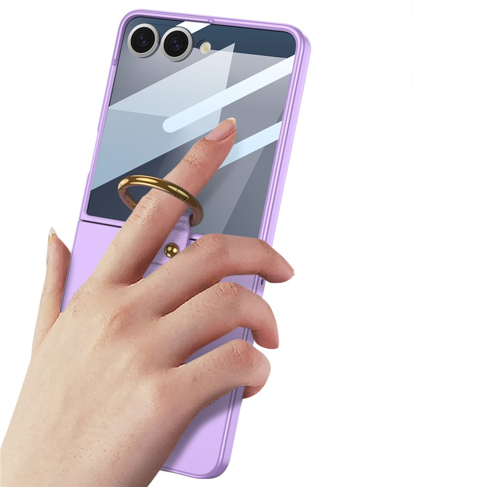 GKK For Samsung Galaxy Z Flip7 5G Case with Ring Holder Metal Plate PC + Tempered Glass Phone Cover - Titanium Grey