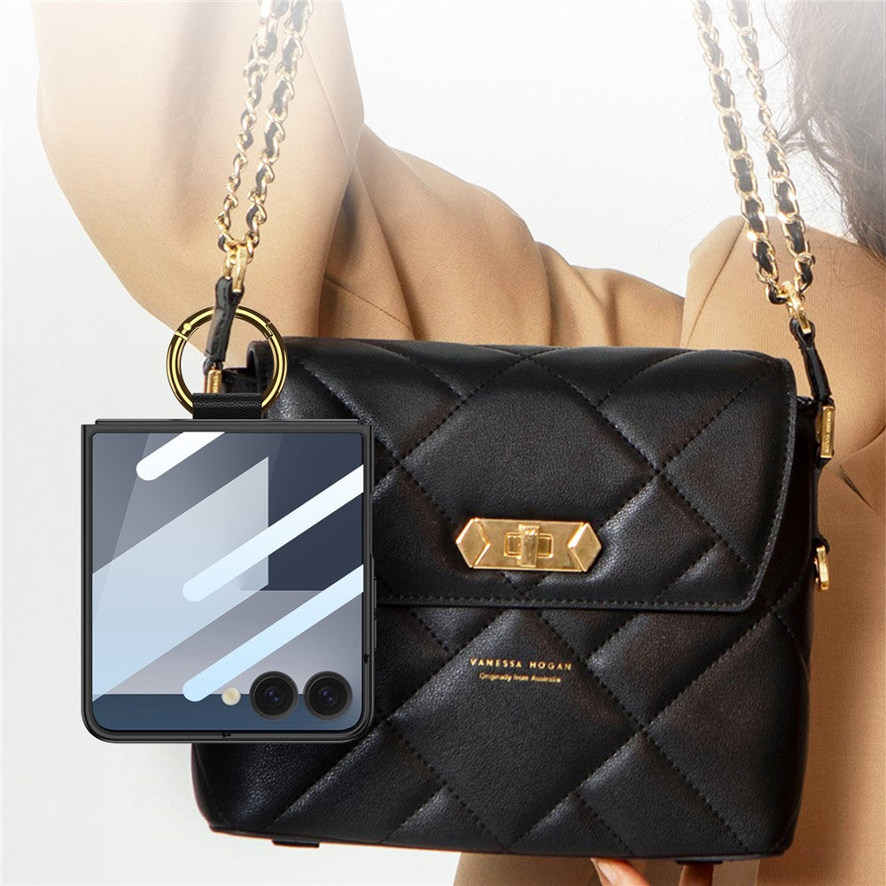 GKK For Samsung Galaxy Z Flip7 5G Case with Ring Holder Metal Plate PC + Tempered Glass Phone Cover - Pink