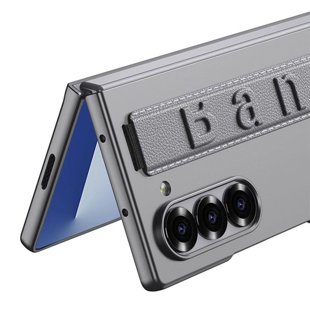 GKK For Samsung Galaxy Z Fold7 5G Case Wristband Large Lens Hole PC Phone Cover with Front Screen Film - Grey