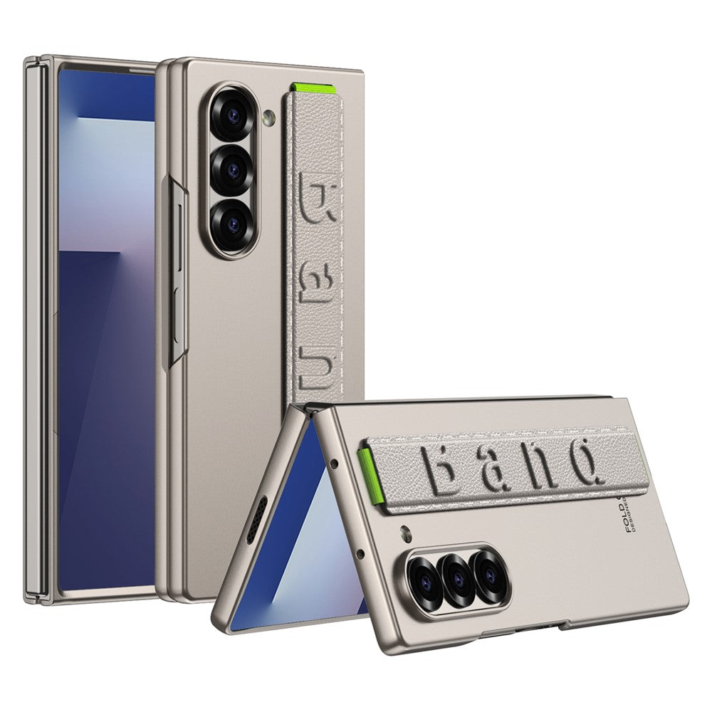 GKK For Samsung Galaxy Z Fold7 5G Case Wristband Large Lens Hole PC Phone Cover with Front Screen Film - Titanium Grey