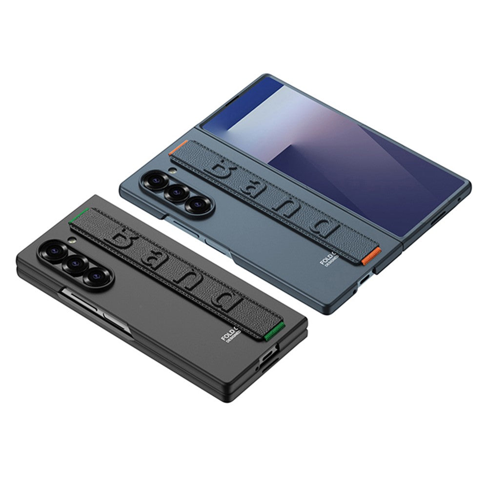 GKK For Samsung Galaxy Z Fold7 5G Case Wristband Large Lens Hole PC Phone Cover with Front Screen Film - Titanium Grey