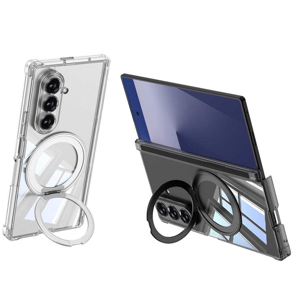 GKK For Samsung Galaxy Z Fold7 5G Magnetic Case with Kickstand Airbag Drop Proof TPU Phone Cover - Transparent Black