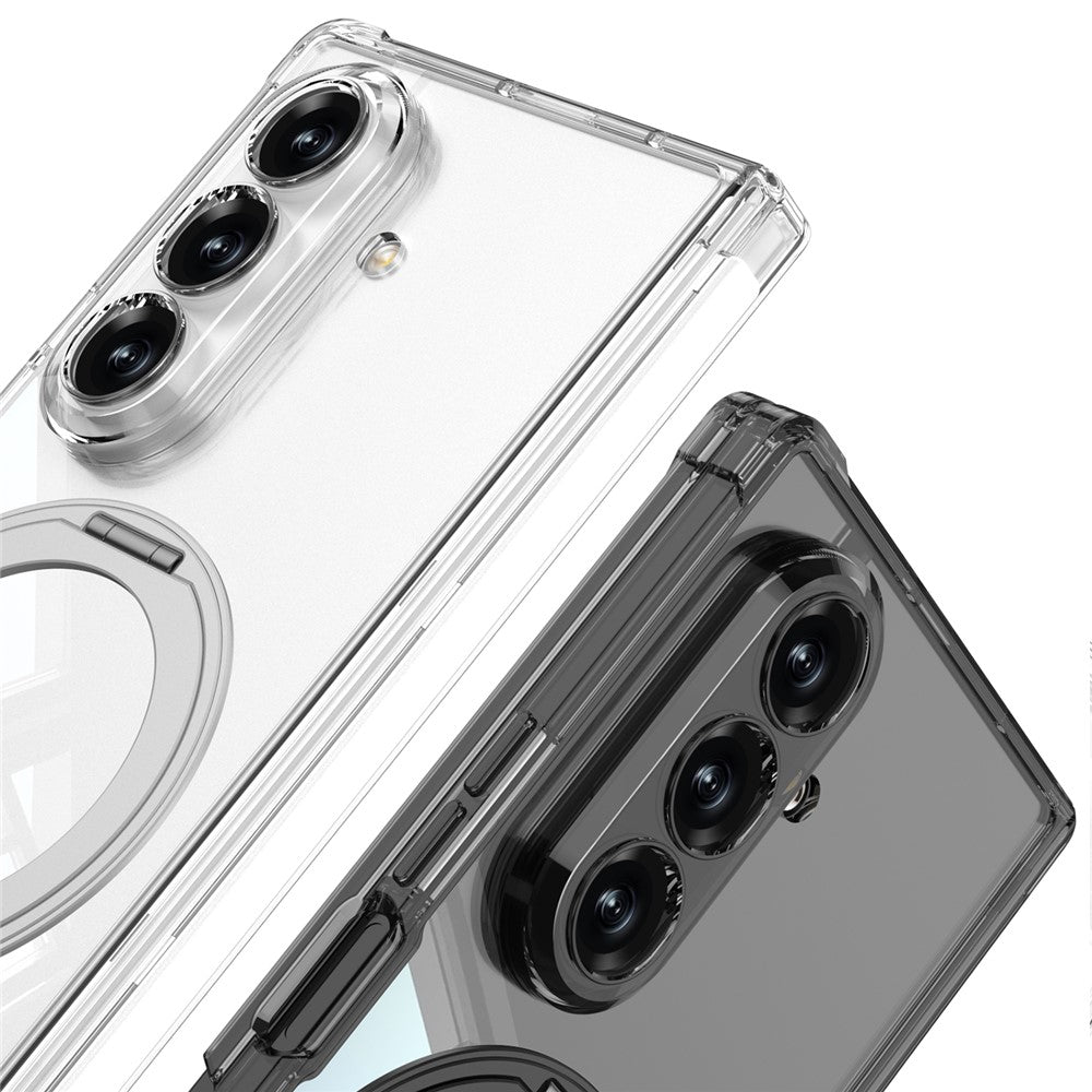 GKK For Samsung Galaxy Z Fold7 5G Magnetic Case with Kickstand Airbag Drop Proof TPU Phone Cover - Transparent Black