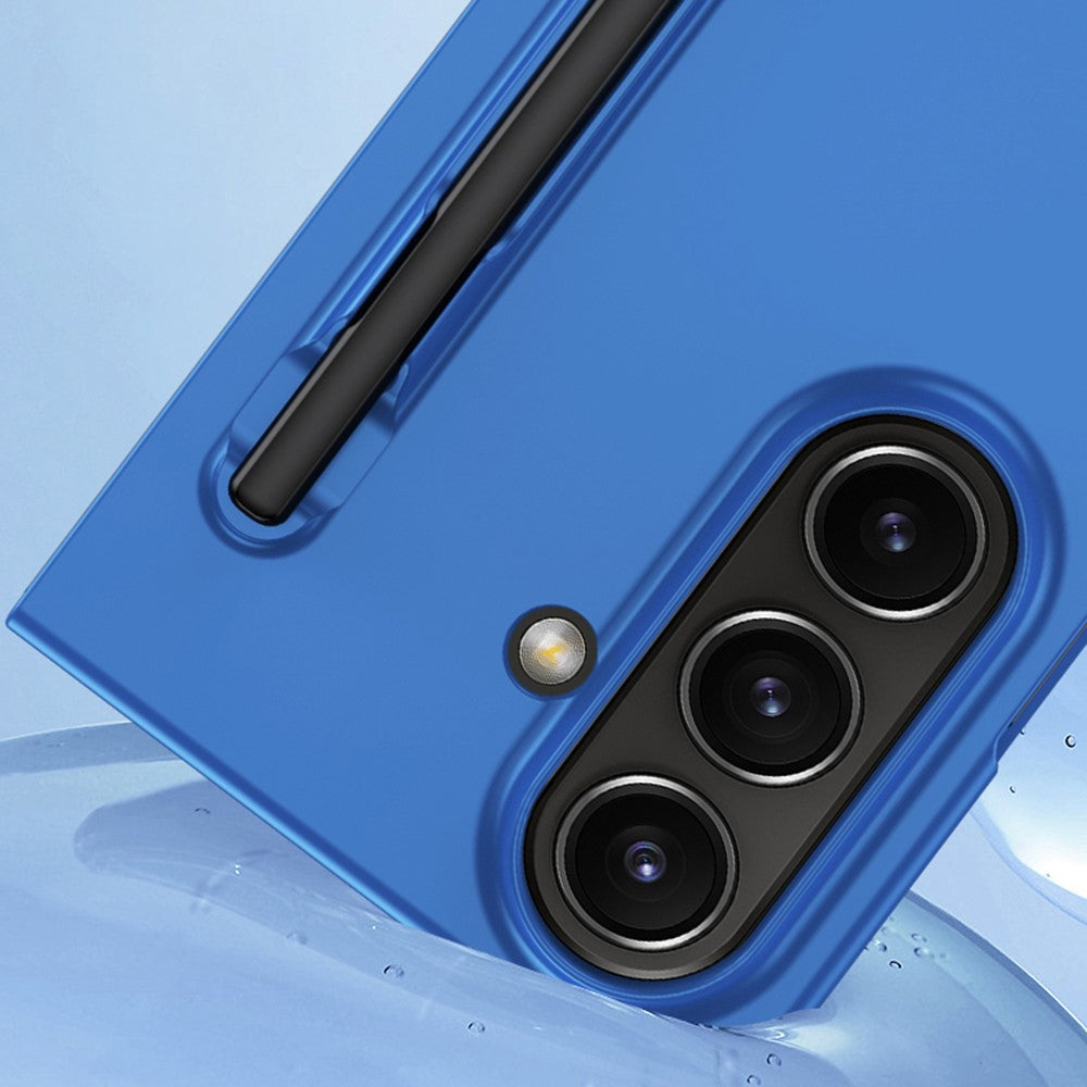 For Samsung Galaxy Z Fold7 5G Case Skin Feel Phone Cover with Tempered Glass Film  /  Pen Slot - Dark Blue