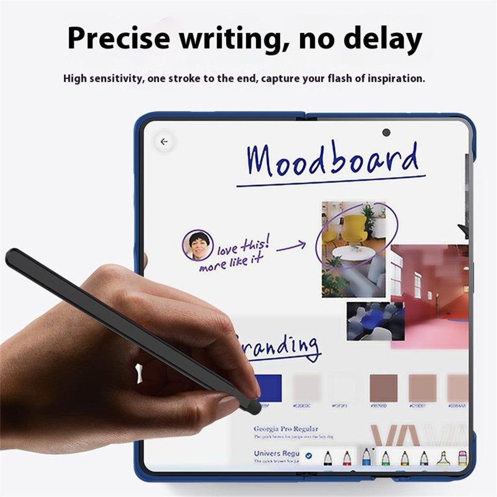 For Samsung Galaxy Z Fold7 5G Case Skin Feel Phone Cover with Tempered Glass Film  /  Pen Slot - Baby Blue